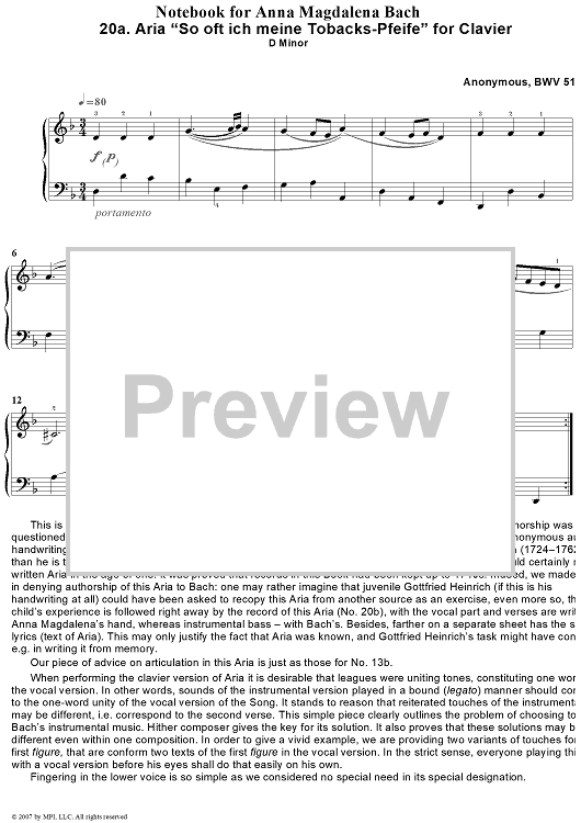 20a. "So oft ich meine Tabakspfeife", Aria in D Minor