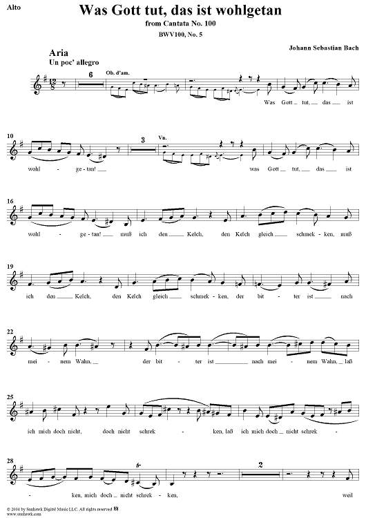 "Was Gott tut, das ist wohlgetan", Aria, No. 5 from Cantata No. 100: "Was Gott tut, das ist wohlgetan" - Alto
