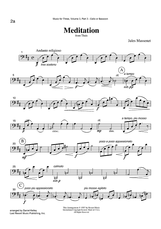 Meditation - from Thais - Part 3 Cello or Bassoon
