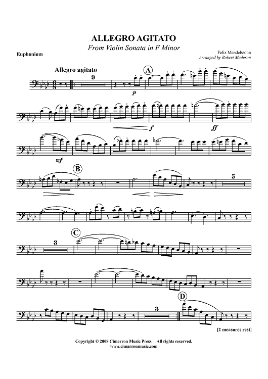 Allegro Agitato - from Violin Sonata in F Minor - Euphonium BC/TC