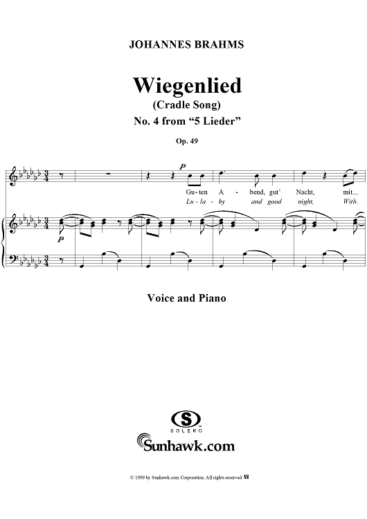 Wiegenlied  (Brahms' Lullaby), Op. 49, No. 4