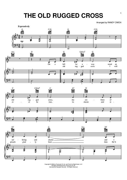The Old Rugged Cross Quot Sheet Music By Alabama For Piano Vocal Chords Now