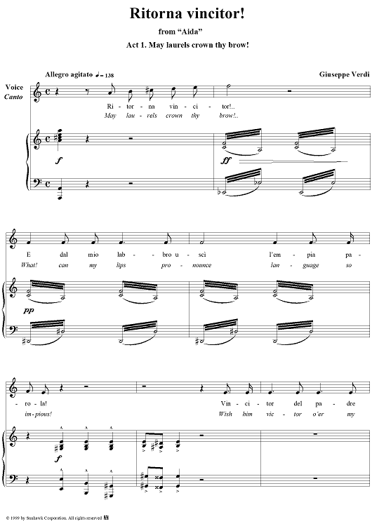 Aida, Act 1, No. 6a: Ritorna vincitor! (May laurels crown thy brow)