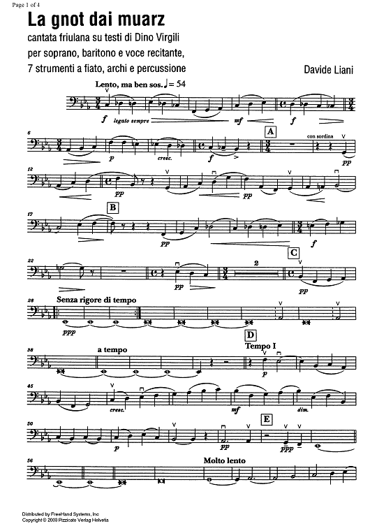 La gnot dai muarz (The night of the Dead) [set of parts] - Cello