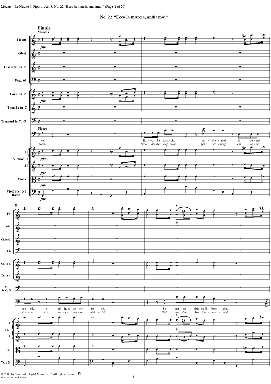 "Ecco la marcia, andiamo!", No. 22 from "Le Nozze di Figaro", Act 3, K492 - Full Score
