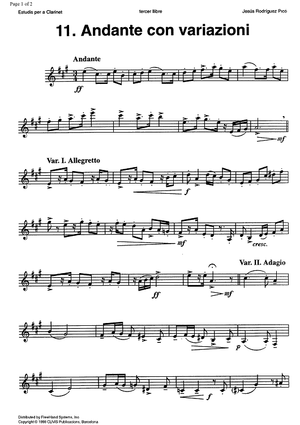 Studies for clarinet, Vol. 3 No.11 - Andante con variazioni - Clarinet