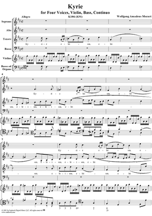 Kyrie for Four Voices, Violin, Bass, Continuo,  K. 91 (K186i) - Full Score