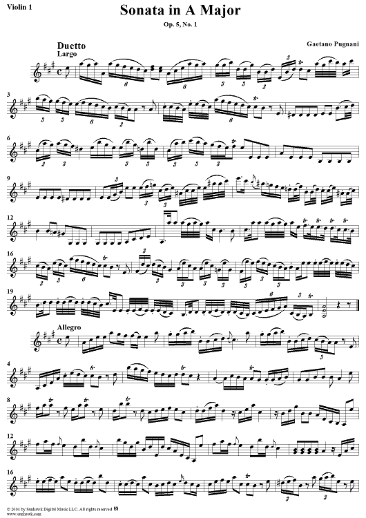 Sonata in A Major, Op. 5, No. 1 - Violin 1