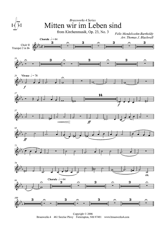 Mitten wir im Leben sind - Choir 2, Trumpet 2