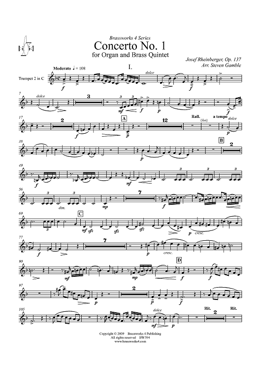 Concerto No. 1 for Organ and Brass Quintet - Trumpet 2 in C