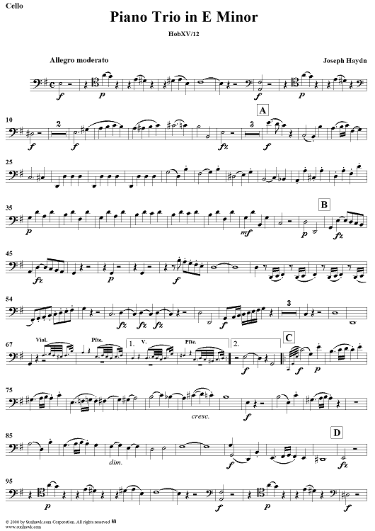 Piano Trio in E minor    - HobXV/12 - Cello