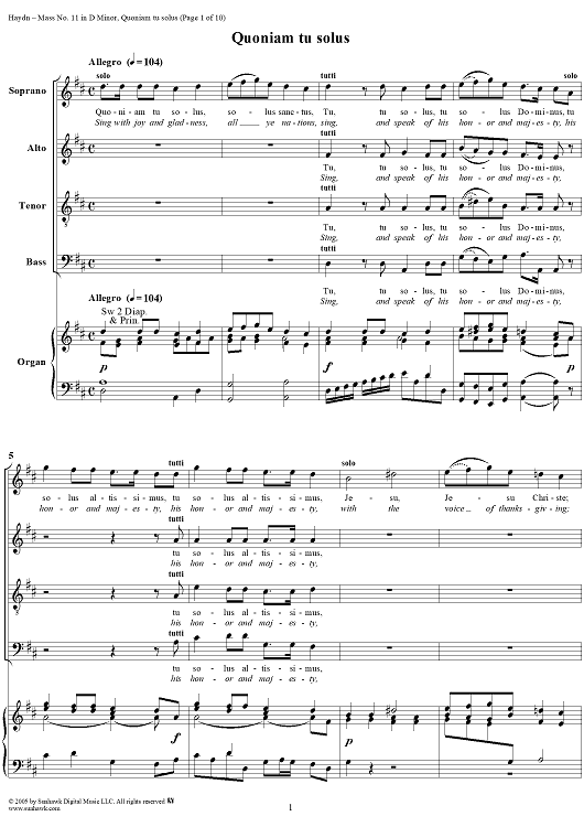 Mass No. 11 in D Minor, "Nelsonmesse": Quoniam tu solus