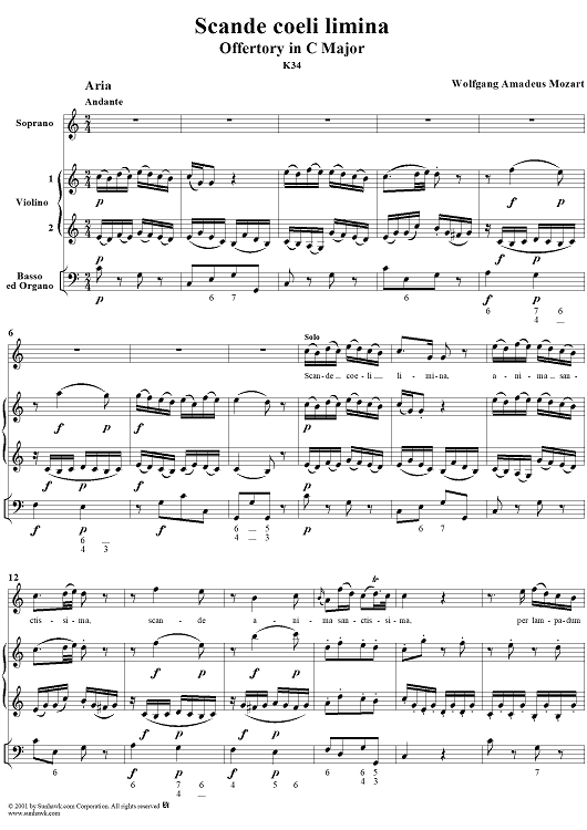 Offertorium in Festo S.Benedicti, Aria: "Scande coeli limina," K34