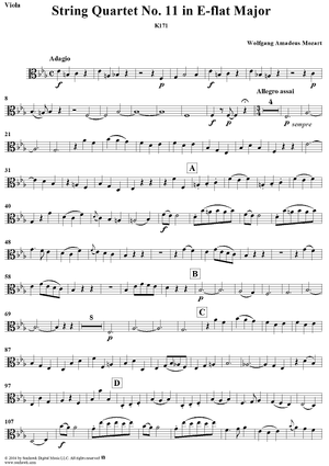 String Quartet No. 11 in E-flat Major, K171 - Viola