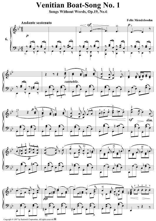 Songs Without Words (Book I), op. 19, no. 6: Venitian Boat Song