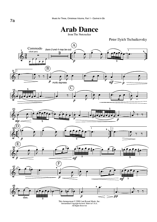 Arab Dance from The Nutcracker - Part 1 Clarinet in Bb