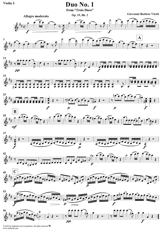 Duo No. 1 from "Trois Duos", Op. 19, Bk. 2, No. 1 - Violin 1