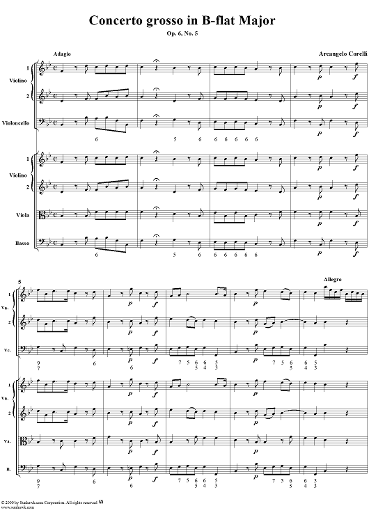 Concerto grosso No. 5 in B-flat major,  Op. 6, No. 5 - Full Score