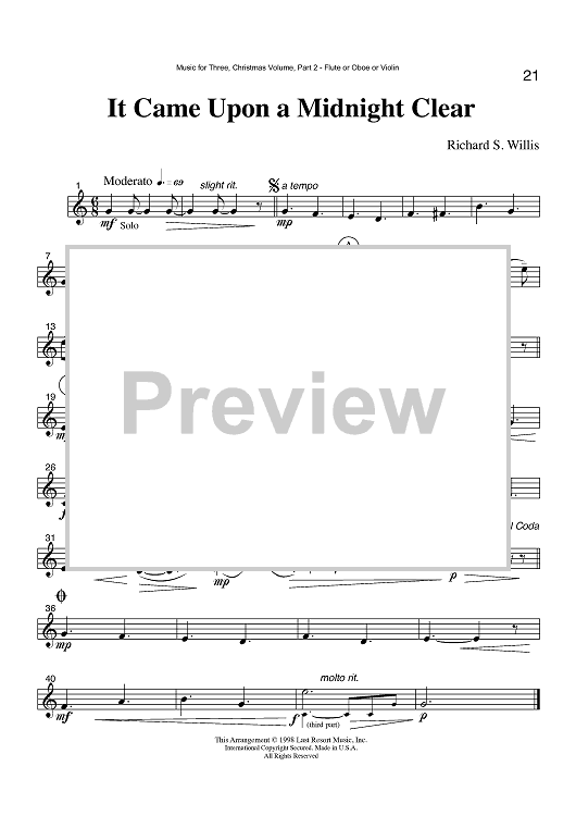 It Came Upon a Midnight Clear - Part 2 Flute, Oboe or Violin