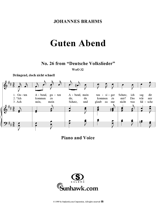 Guten Abend, guten Abend, mein tausiger Schatz - No. 26 from "28 Deutsche Volkslieder" WoO 32