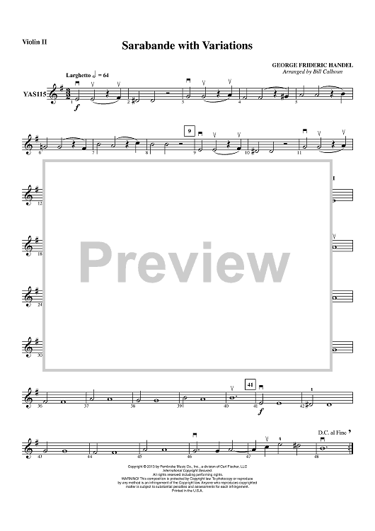 Sarabande with Variations - Violin 2