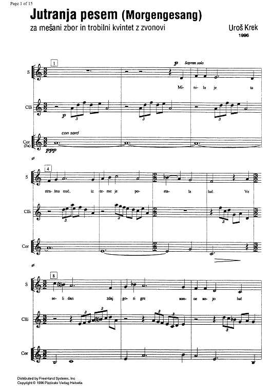 Jutranja pesem - Score