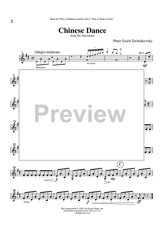 Chinese Dance from the Nutcracker - Part 2 Flute, Oboe or Violin