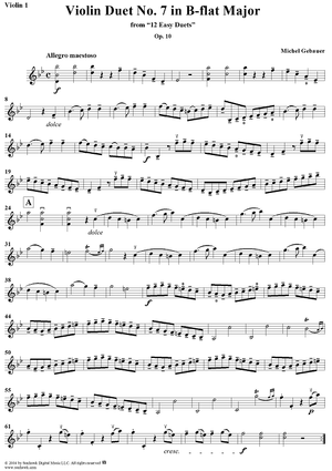 Violin Duet No. 7 in B-flat Major from "Twelve Easy Duets", Op. 10 - Violin 1