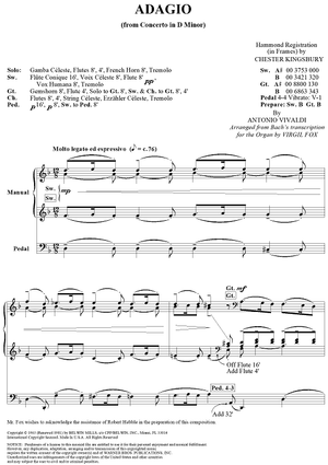 Adagio (From Concerto in D Minor)