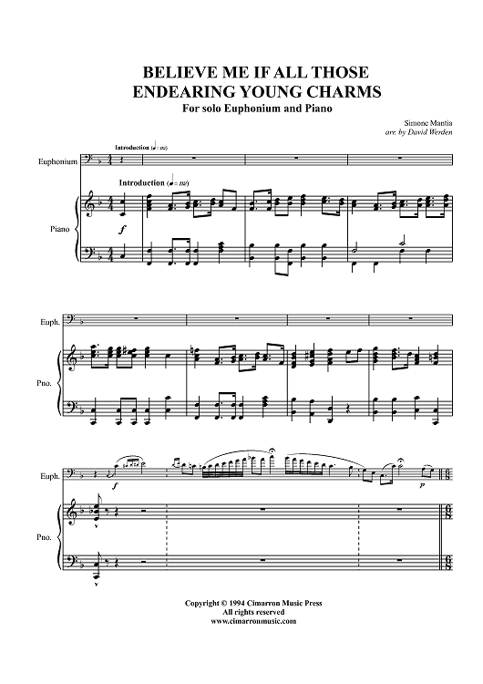 Believe Me If All Those Endearing Young Charms - Piano Score