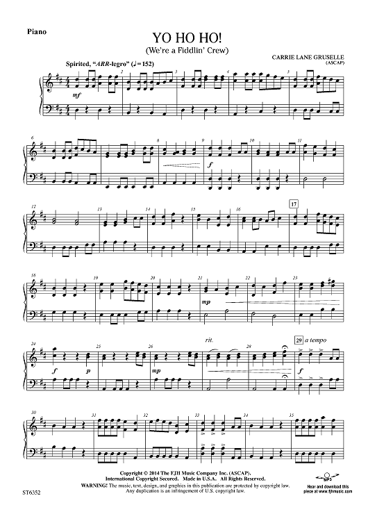 Yo Ho Ho! (We're a Fiddlin' Crew) - Piano