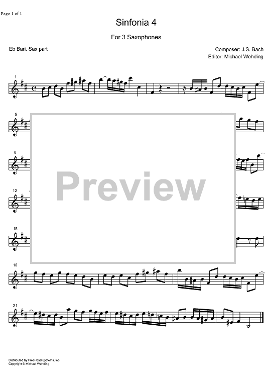Three Part Sinfonia No. 4 BWV 790 d minor - E-flat Baritone Saxophone
