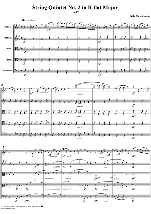 String Quintet No. 2 in B-flat Major, Op. 87 - Score