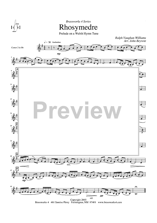 Rhosymedre - Prelude on a Welsh Hymn Tune - Cornet 2 in Bb