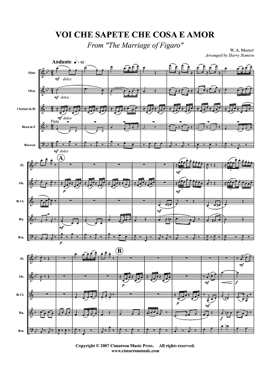 Voi che sapete che cosa e amor - Score