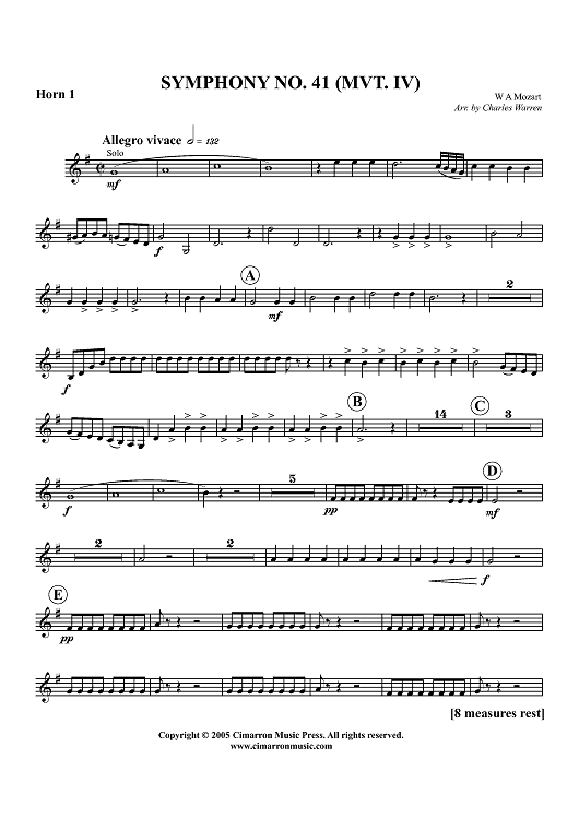 Symphony No. 41, Mvt. IV - Horn 1