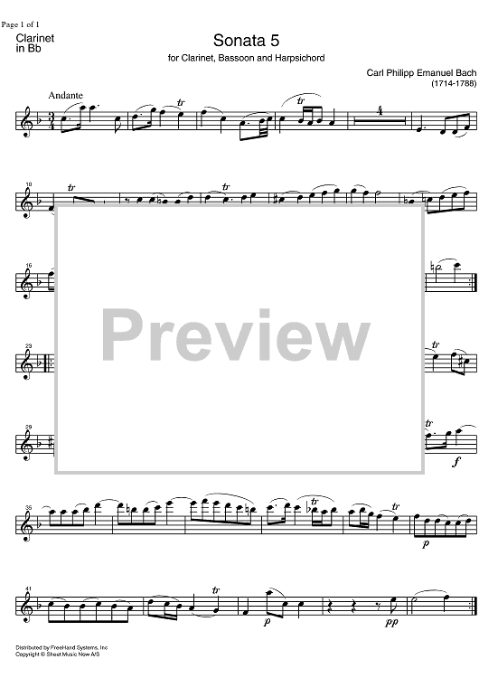 Sonata No. 5 Eb Major - Clarinet