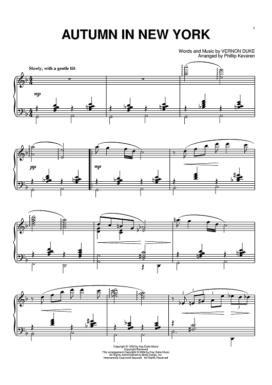 Autumn In New York" Sheet Music by Vernon Duke; Jo Stafford; Bud Powell