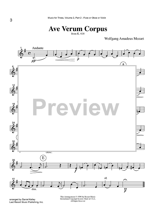 Ave Verum Corpus - K. 618 - Part 2 Flute, Oboe or Violin