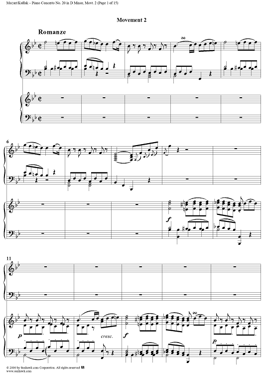 Piano Concerto no. 20 in D minor: Movement 2