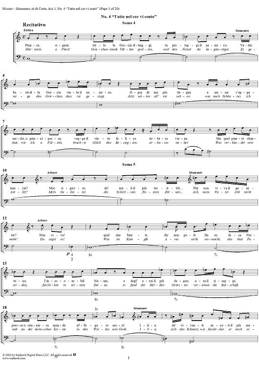 Idomeneo, rè di Creta, Act 1, No. 4 "Tutte nel cor vi sento" - Full Score
