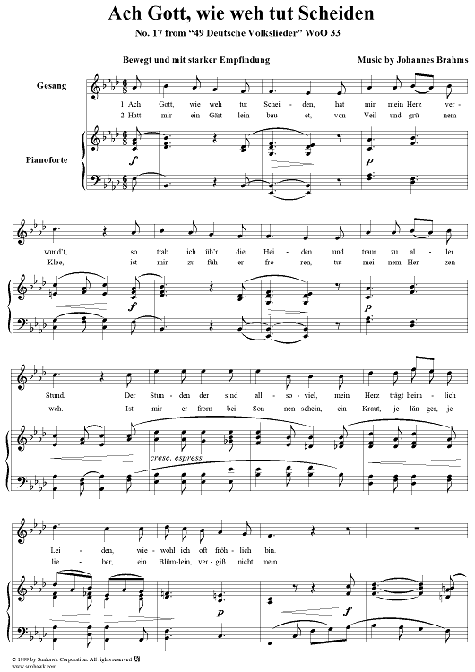 Ach Gott, wie weh tut Scheiden - No. 17 from "49 Deutsche Volkslieder"  WoO 33