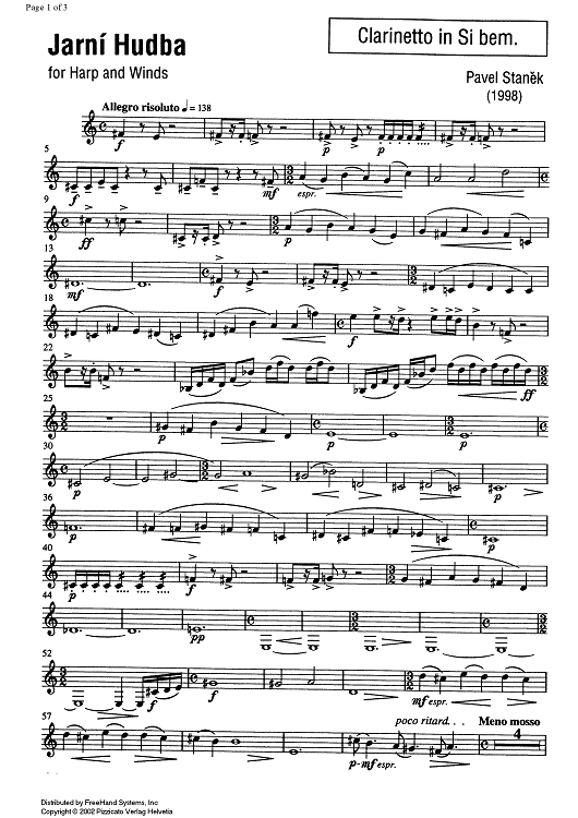 Jarní Hudba (Spring music) - Clarinet in B-flat