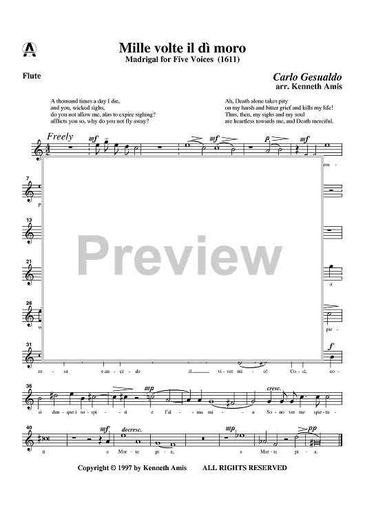 Mille volte il di moro - Flute