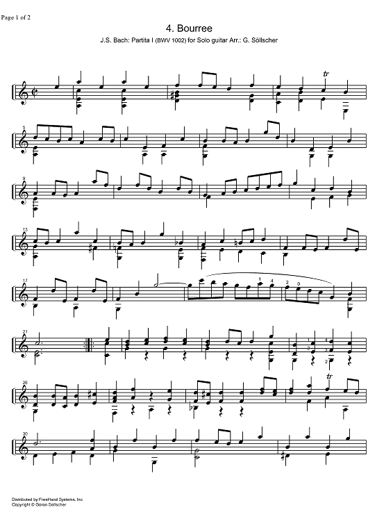 Partita No. 1 B Major BWV 1002 - Guitar