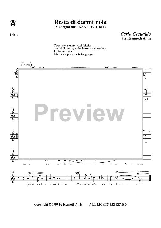 Resta di darmi noia - Oboe