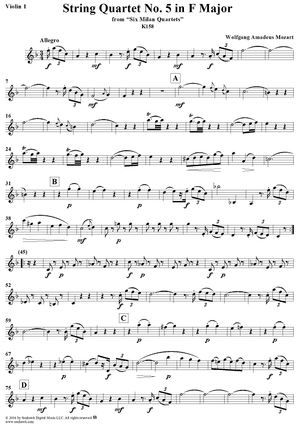 String Quartet No 5. in F Major, K158 - Violin 1