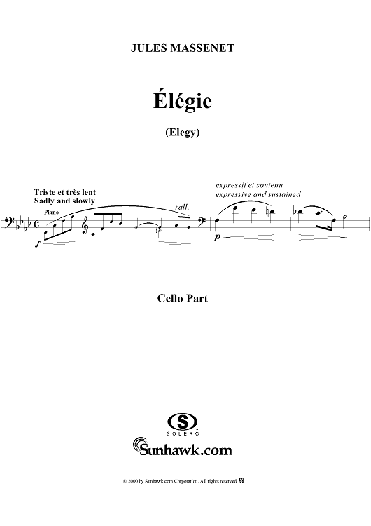 Elégie: "O doux printemps d'autrefois", No. 1 from "Mélodies", Vol. I - Cello