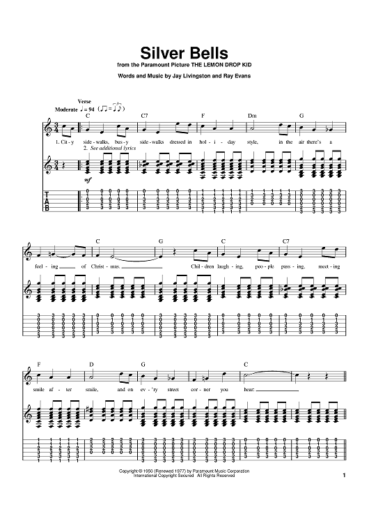 Silver Bells" Sheet Music by Kenny Chesney; John Denver for Guitar Tab  - Sheet Music Now
