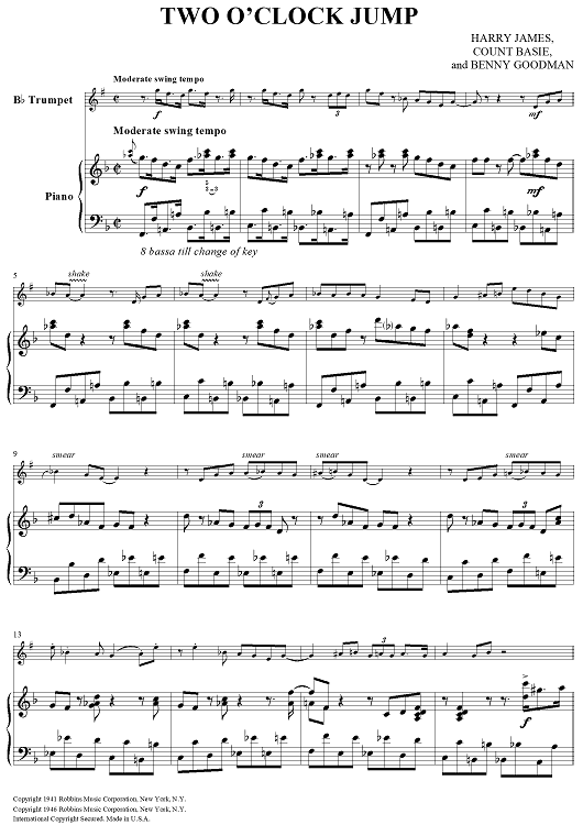 Two O'clock Jump - Piano Score